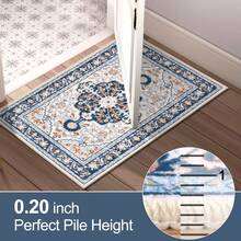 HEBE - Juego de 3 alfombras de cocina con diseño floral, antideslizantes, lavables, para cocina, oficina, fregadero, lavandería, decoración del hogar - Azul - Ver 8