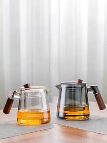 1pc Heat-Resistant Walnut Wood Handle Glass Teapot, Home Kitchenware, Office Tea Infuser For Green Tea, Flower Tea, Black Tea, Fruit Tea, Coffee, Lemon Water, Iced Tea - Multicolor - View 7