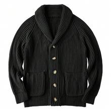 Runcati Mens Sweater Shawl Neck Cable Knit Zip Up Cardigan Winter Outerwear With Pockets - Black - View 6
