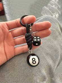1 chaveiro masculino estilo bola 8 preto, com cordão trançado e anel de metal, chaveiro durável e moderno para chaves, acessórios, presente casual e estiloso, acessório para chaveiro, design divertido, porta-chaves resistente