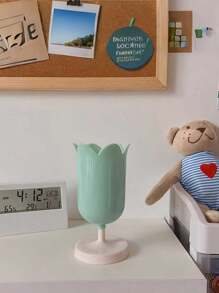 郁金香笔筒 - 泥土花卉桌面收纳盒，适用于化妆刷、办公用品和文具 - 鲜艳色彩的塑料装饰收纳盒，文具收纳 | 柔和的装饰 | 亮面处理。适合四季，用于学校用品，返校季