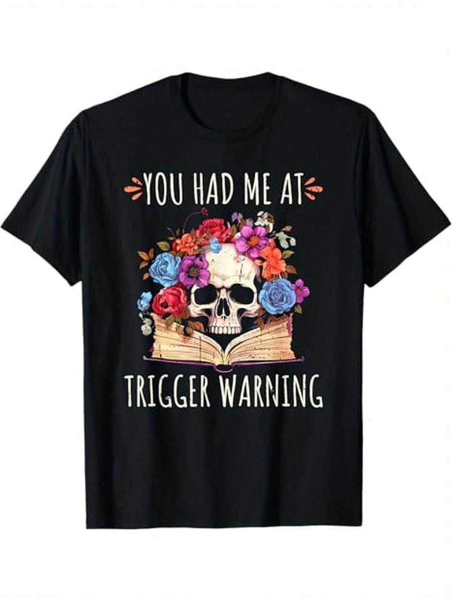 Camiseta de Calavera Romántica Oscura, 100% Algodón, Suave y Transpirable, Regalo de Halloween para Hombres y Mujeres, Negra (S-XXXL) - Negro - Ver 1