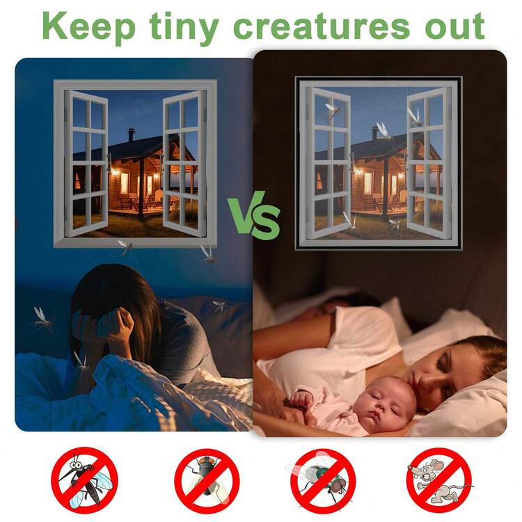 Red mosquitera personalizable en tamaño, cortina de malla negra transpirable para ventana, pantalla de ventana reutilizable, cortina a prueba de moscas con cierre de gancho y bucle, malla antimosquitos multiusos para interiores/exteriores, adecuada para todo el año, fácil de instalar y lavar - Negro - Añade 4