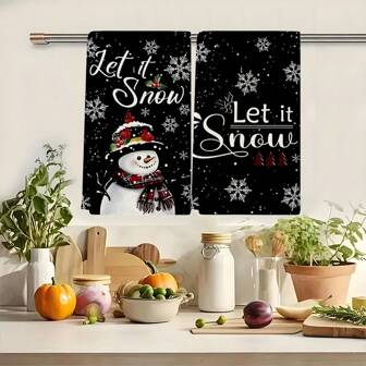 2 Stücke Weihnachtstücher, geeignet für Küche und Heim Weihnachtsdekoration Taschentücher, mit Schneemann, Baum und Schneeflocken Motiven, schwarzer Hintergrund mit bunten Mustern, sehr passend für Weihnachtsstimmung und ländlichen Stil, eine ideale Wahl für Weihnachtsdekoration.