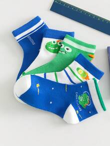 5 双儿童网眼袜，白色、绿色、蓝色、卡通恐龙、火箭、条纹、字母图案，休闲运动风格，适合春夏季，学生短袜，日常穿着，返校穿着，搭配休闲鞋或运动鞋 - 彩色 - 查看 9