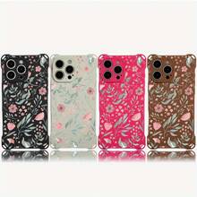 Funda de teléfono con diseño de flor y hoja rosa, funda colgante de cuatro esquinas para teléfono 13 Pro 16 15 Plus 14 12, TPU impreso suave, 1 ud. - Colores mixtos 1 - Ver 5