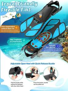 Snorkel Fins Adjustable Buckles Open Heel Swim Flippers Travel Size Short Swim Fins For Snorkeling Diving Swimming Adult Men Women, Beach Essentials, Beach Accessories, Pool Float