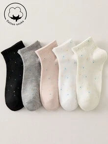 20/15/1/3/5/10雙女款棉質短襪，白色襪子，可愛/透氣，吸濕排汗，適合日常穿著/四季通用，隨機顏色 - 彩色 - 查看 10