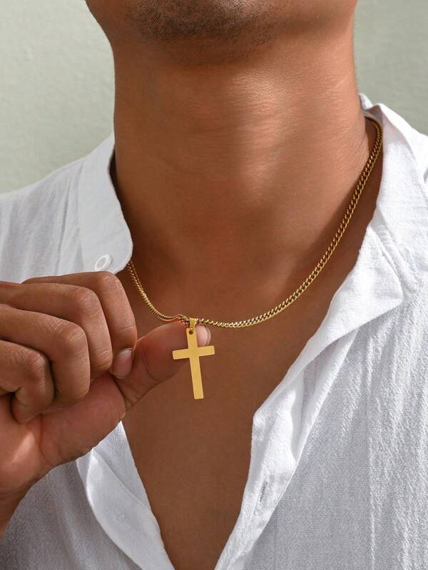 1 Pc Titanium Steel Blade & Cross Pendant Necklace, European/American Style