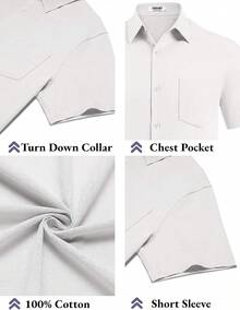 Camisa de manga corta con botones para hombre, de algodón casual de verano, de lino para boda, con bolsillo - Azul Marino - Ver 5