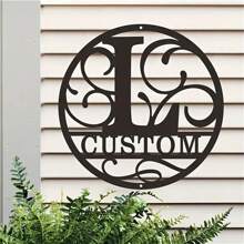 1PC Personalized Round Metal Monogram Wall Art, Custom Alphabet Plaque With Rustic Farmhouse Style, Iron Construction 26 Letters Welcome Sign, Easy Hanging Ornament For Couple Lovers Family Home Office Living Room Garden Decor, 2D Flat Housewarming Valentine's Day Gift,School Supplies,Back To School