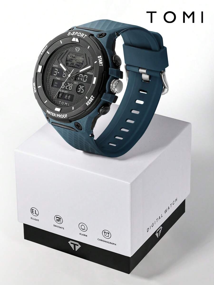 TOMI Dual Mechanism Single Box Set Simple Timepiece Children, Youth, Student American Style Outdoor Sports Electronic Watch For Daily Use - Baby Blue - View 1