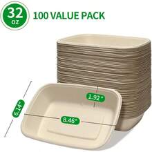 100 Pack 32 Oz Large Paper Bowls ChipoStyle Disposable Bowls For Burrito Nacho Taco Salad Baked Potato Nacho Bar Plies For Party - Beige - View 2