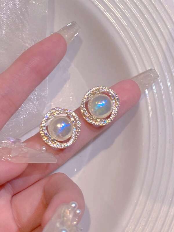 1 Paar elegante, zarte Ohrringe mit Kunstperle, funkelndes Strass-Design, 925er Silbernadel, geeignet für den täglichen und festlichen Gebrauch, modischer Schmuckgeschenkset für sie
