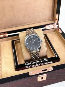 PABLO RAEZ 1pc Original Men's Watch, Stainless Steel Vintage Luxury Charming Business Accessory, 50M Waterproof AAA Watches, Simple Jewelry Calendar Clock, Men's Solid Metal Steel Bracelet Chain, Silver Black Dial With Date, Brand New Casual Fashion Quartz Watch, Men's Steel Roman Numerals And Bar Black High-End Business Watch, Daily Use, Teacher Gift, Time, Father Or Male Friend Birthday Graduation Wedding Gift - Silver - View 4