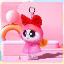 Powerpuff Girls Raincoat Plush Keychain, Bubbles Buttercup Blossom Raincoat Plush Toy Hanging Charms, Cartoon Character Raincoat Cute Bag Charms - 酒紅色 - 查看 2