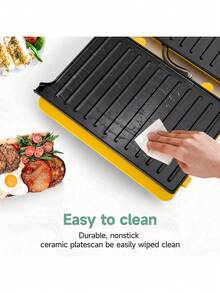 SUSTEAS Panini Press Grill - Sandwich Maker With Non-Stick Cooking Plate, Electric Indoor Grill That Opens 180 Degrees 304Stainless Steel - US A Type Plug(110-127V) - View 5