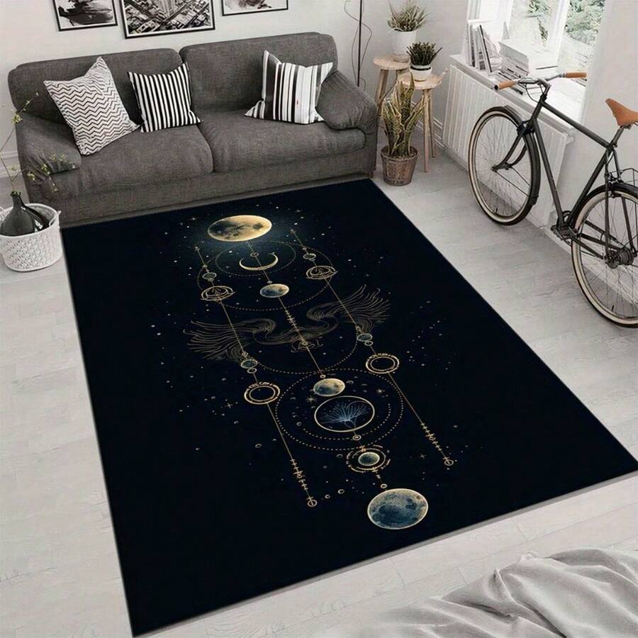 1pc 3.1'x2', 8.4'x6' Room Decor, Room Decoration, Party Decoration,  Moon Print Carpet , Large Rectangular Living Room Rug With Celestial Design, Soft Polyester Material, Perfect For Home Decor Or Entrance Mat, Simple Style Leisure Carpet, Carpet For Living Room - phong cách6 - Xem 1