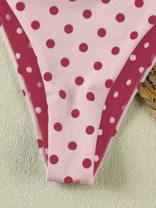 新款春夏性感休闲优雅女士蜜桃波点吊带比基尼沙滩度假约会泳衣套装 - 彩色 - 查看 6