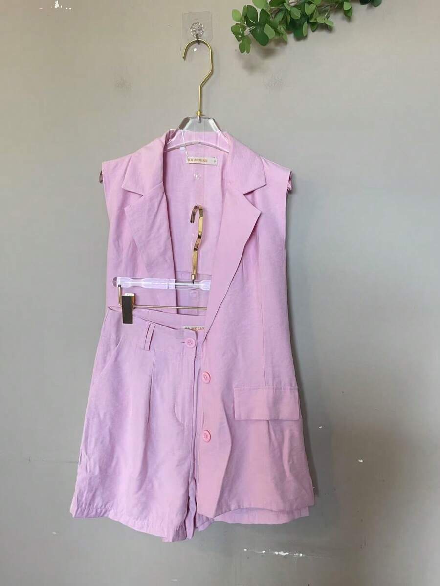 FANNY MODAS WOMEN'S SET OF SHORTS AND BLAZER WITH BUTTONS AND TIES Simple Elegant Casual Pocket Buttons On The Front Button Home - Màu Hồng baby - Xem 1