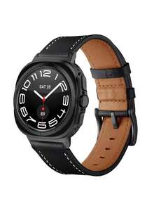 Universal 20mm/22mm Leather Watch Band Compatible With Samsung Galaxy Watch 7 FE 6 5 4 40mm/44mm, Samsung Watch 5 Pro 45/44mm, Samsung Watch 6 43/40/44mm, Samsung Watch 4 Classic 46/40/44mm, Galaxy Watch 7 Ultra 47mm, Galaxy Watch Active 2, Smartwatches, Quick Release Business Travel Fashion Strap For Men & Women - Black - View 1