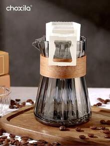 choxila 1个500毫升耐热玻璃咖啡壶，竖条纹高硼硅玻璃咖啡壶，带木环的茶壶，咖啡杯，茶杯 - 淺灰色 - 查看 4