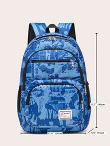 Fashionable New Tie-Dye Cartoon Large Capacity Backpack 3pcs/Set - Blue - View 8