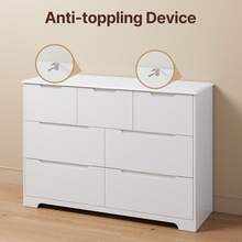 7 Drawer Dresser, 48" Wide Wood Chest Of Drawers For Bedroom, White Modern Storage Organizer  With Anti-Toppling Device And Thickened Beveled Base , Handle Free Design, For Living Room, , Entryway, Hallway,White - 白色 - 查看 6