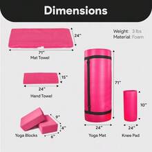 Local Delivery 7-Piece Yoga Equipment Set With Multiple Colors - Yoga Mat With Carrying Strap, 2 Yoga Blocks, Yoga Mat Towel, Yoga Hand Towel, Yoga Strap And Yoga Knee Pad - 粉色 - 查看 3