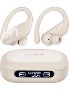 T9 真无线耳机，超长续航，运动耳机，强劲低音，适合跑步、健身、看电视等场景，耳挂式设计 - 米色 - 查看 1