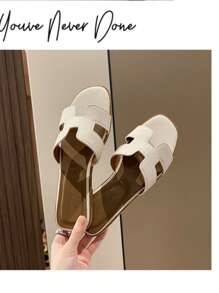 Plus Size Women's Fashion Flat Sandals, Solid Color Bohemian Style One-Strap Open Toe Retro Slippers