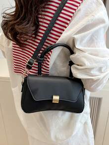 时尚简约商务休闲迷你纯色翻盖方形包 - 手提包、斜挎包，适合少女、大学生、年轻专业人士和办公室职员，非常适合办公室、大学、工作、商务活动、通勤、户外活动、旅行和郊游