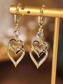 1 对奢华高端时尚小众钻石几何设计简约长款吊坠耳环