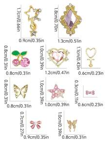 40Pcs Mixed Silver Metal Nail Charms Set, Includes Star, Cross, Planet, Rhinestones, 3D Decor Y2K Nail Accessories Nail Supplies Nails Nail Gems - Multicolor - View 2