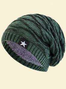 JZML 1 件男士宽松针织五角星装饰羊毛帽秋季服装