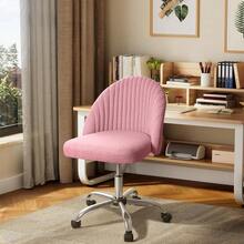 Office Chair Armless Cute Desk Chair Modern Adjustable Swivel Padded Fabric Vanity Task Computer Chair Home Office Desk Chairs With Wheels (Pink) - 粉色 - 查看 4