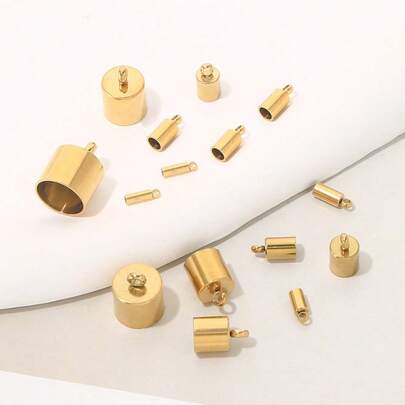 10 Pcs 304 Stainless Steel 18k Gold-Plated Cylindrical Welding Ring Buckets, Women's Stainless Steel Accessory Buckets, DIY Jewelry Accessory Buckets With Chain Joints