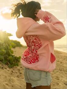 Embroidered Hoodie, Y2K Pullover, Sweatshirt, Hoodie, Casual Style - Hồng - Xem 3