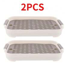 2PCS Pet Litter Pan Trainer Rabbit Potty Tray Rabbit Cage Litter Box Rabbit Toilet UK - Light Grey - View 1