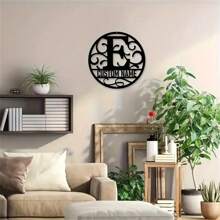 1PC Personalized Round Metal Monogram Wall Art, Custom Alphabet Plaque With Rustic Farmhouse Style, Iron Construction 26 Letters Welcome Sign, Easy Hanging Ornament For Couple Lovers Family Home Office Living Room Garden Decor, 2D Flat Housewarming Valentine's Day Gift,School Supplies,Back To School
