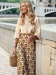 Women's Retro Floral Print Elegant Commuting Skirt Suitable For Office Wear, Dating Afternoon Tea, Exquisite Long Skirt Spring - Yellow - View 4