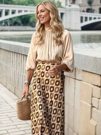 Retro blommönster för kvinnor Elegant pendlingskjol Lämplig för kontorskläder, Dejting Afternoon Tea, Utsökt lång kjol