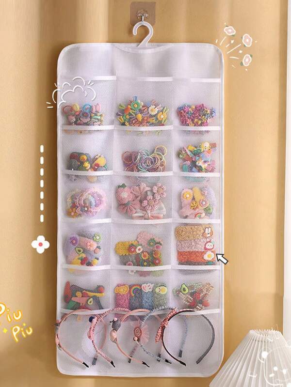 1 pièce Sac de rangement pour accessoires capillaires pour enfants, style mignon, organisateur de pinces à cheveux, élastiques et bandeaux pour enfants avec 18 compartiments