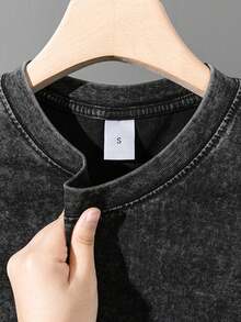 Retro Washed T-Shirt Double Sided Printed (230 Pure Cotton T-Shirt) 'GOD TURNS BROKEN PIECES'  Letter Print, Christian Gift, Men's T-Shirt, Men's Casual, Comfortable, Fashionable T-Shirt, Street Style Cotton - màu đen - Xem 5