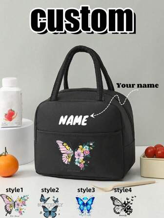Personalized Butterfly Lunch Bag, Customizable Name, 4 Styles Available, Thermal & Fashionable. Whether You Prefer Bohemian, Cute Or Minimalist Style, There Is One To Match Your Mood And Aesthetics. Ideal For School, Work Or Outdoor Picnics - Bid Farewell To The Chaos Of The Cafeteria Or Break Room. Whether It's A Piping Hot Homemade Soup Or A Refreshing Salad, Your Food Will Stay Delicious. The Spacious Main Compartment Can Accommodate A Lunch Box And Beverages; The Front Pocket Is Great For Storing Utensils Or Napkins.