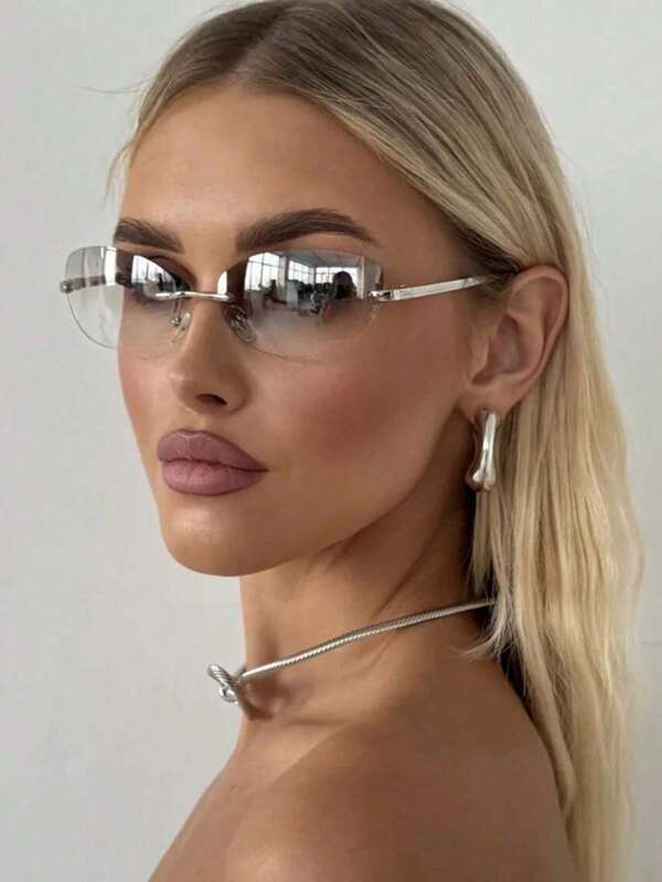 1pc Oval Frame Y2K Metal Arm Punk Vintage Fashion Fashion Glasses For Outdoor Travel Beach Preppy Style For Back To School Wrap Shape