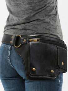 Punk Style Vintage PU Leather Waist Bag - Fanny Pack For Outdoor Sport And Travel