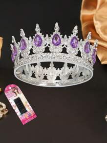 Un conjunto (Corona + 10 pasadores de cabello fijos) de accesorios de corona de novia barroca exquisita y elegante, decorada con brillantes rubíes que irradian lujo. Una excelente corona decorativa adecuada para bodas y fiestas de cumpleaños.