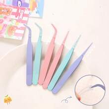 1pc Colored Pointed Tip Tweezer, Macaroon Pink Color Eyelash Crafting Hand Account Stainless Steel Tweezer