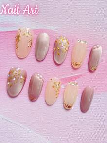 10 片手工按压指甲、假指甲、夏季指甲、美容美甲、适合女士和女孩日常或节日佩戴、高端优质美甲用品